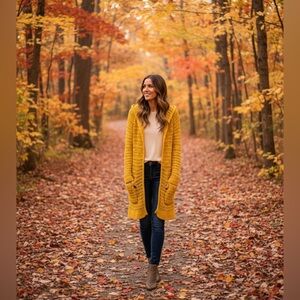 Anthropologie Charlie & Robin knit cardigan hooded yellow